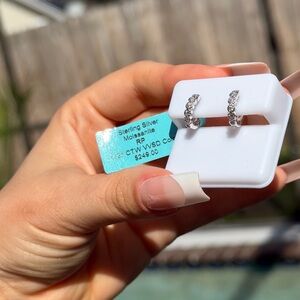 925 Sterling Silver Moissanite Hoop Earrings 0.31 CTW VVS D Color Sparkling